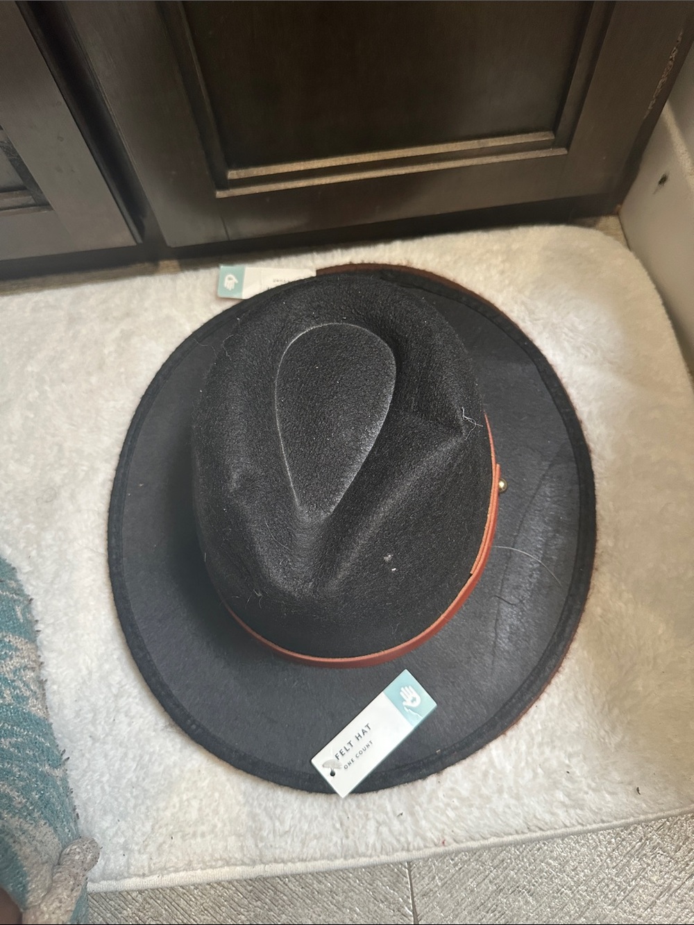 Felt Wide-Brim Fedora with Contrast Band - Black